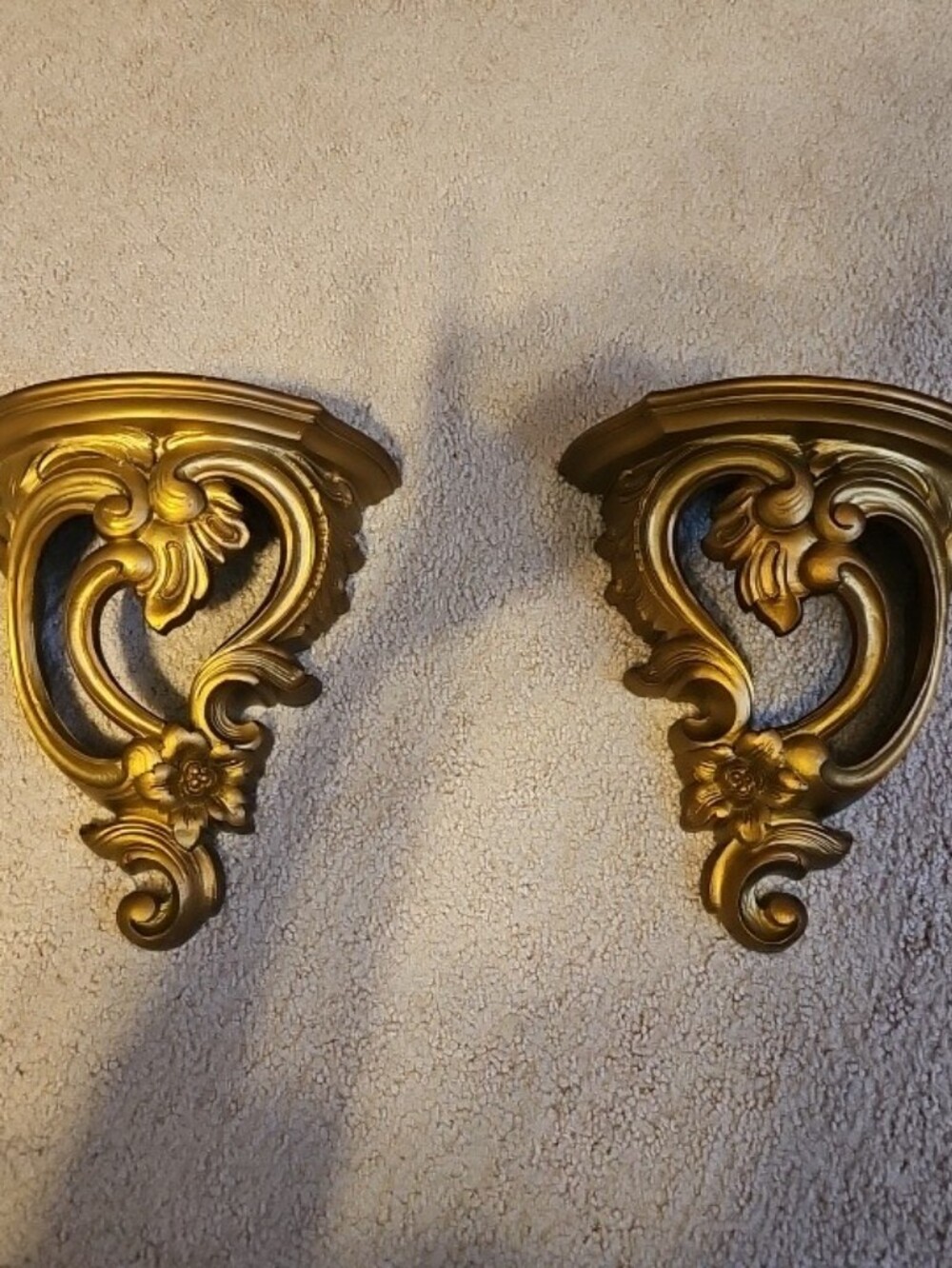 1970 Syroco Hollywood Regency Wall Sconce Shelf Pair Gold #3507 Ornate VINTAGE